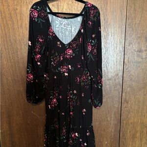 Torrid Black and Pink Floral Mini Super Soft Tiered Skater dress.